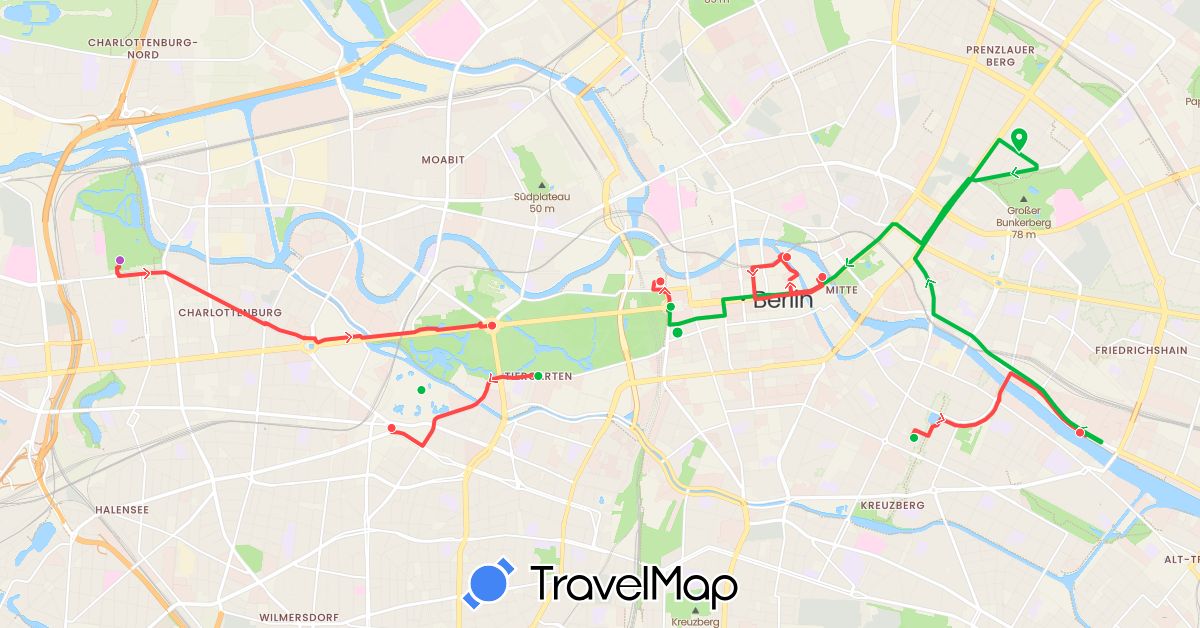 TravelMap itinerary: bus, train, hiking in Germany (Europe)